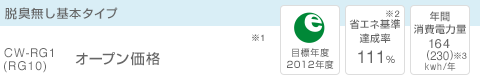 脱臭無し基本タイプ CW-RG1(RG10) オープン価格